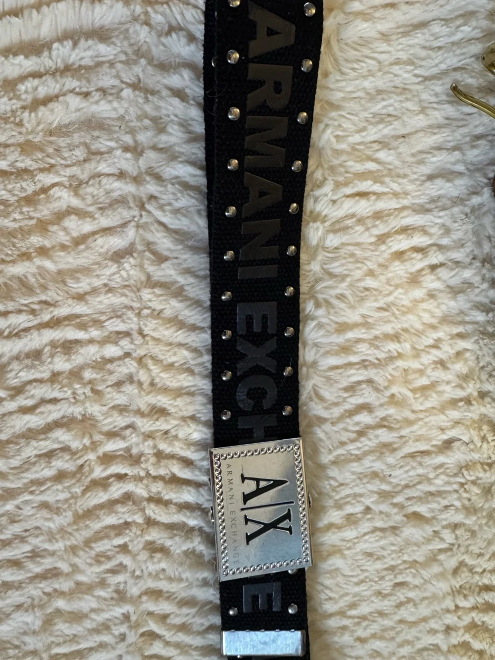 Armani Exchange Black Web Belt with Polished Silver AX Buckle